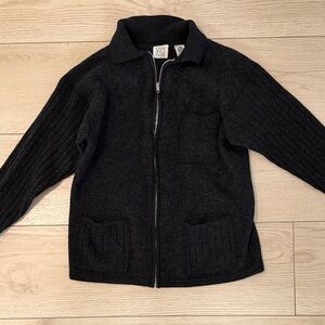 Vintage Fig Gear Dark Gray/Black Zip-Up Knit Cardigan